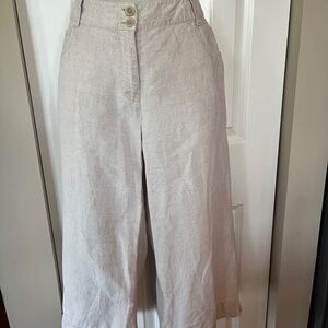 Eileen Fisher cropped wide leg linen capri pants, size s, khaki/beige